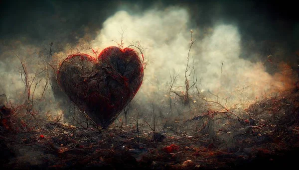 Illustration Heart Burnt Battlefield — Stockfoto