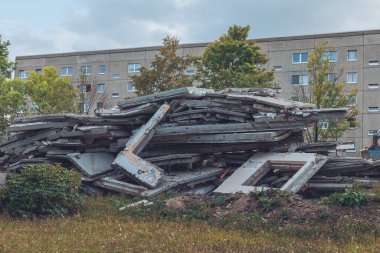 an east block apartment building that is demolished