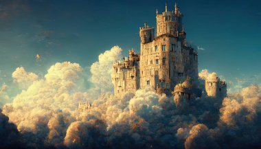 a illustration of a castle in the sky
