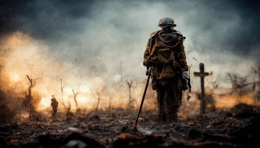 a illustration of a last soldier on a battlefield