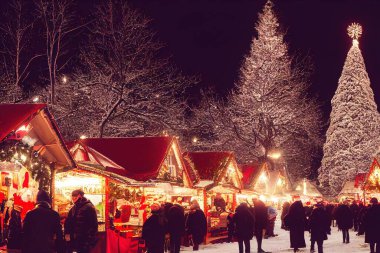 a illustration of a christmas market in december