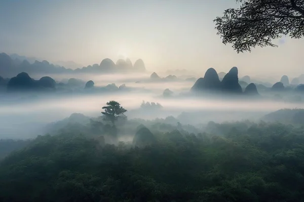 Illustration Mystical Morning China — стоковое фото