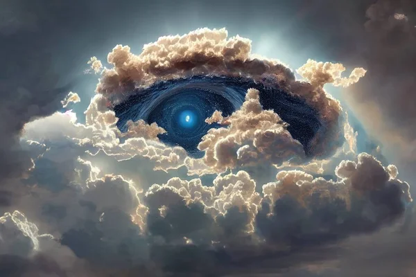 a illustration of a big eye in the sky