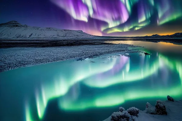Illustration Fascinating Aurora Shot Iceland — Photo