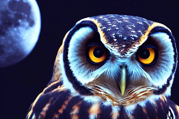 a illustration of a owl under the bright moon