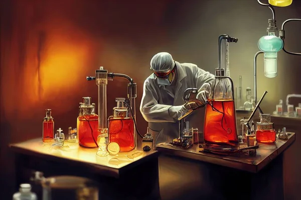 Иллюстрация Химик Работает Лаборатории — стоковое фото