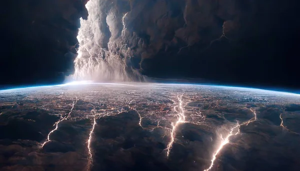 宇宙から見た雷雨のイラストです — ストック写真
