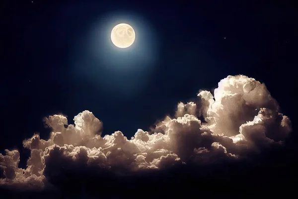 a illustration of moon and clouds at night