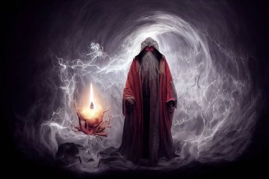 Kötü ruhların öfkeli büyücüsünün bir çizimi.