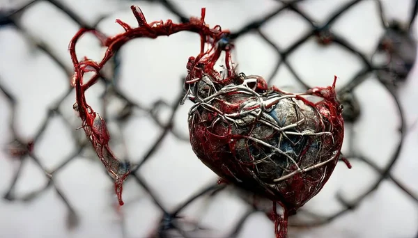 Illustration Ett Sårat Hjärta Med Taggtråd — Stockfoto