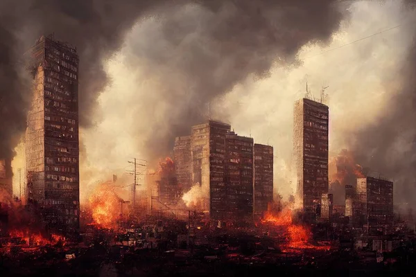 a illustration of a city under bomb attack
