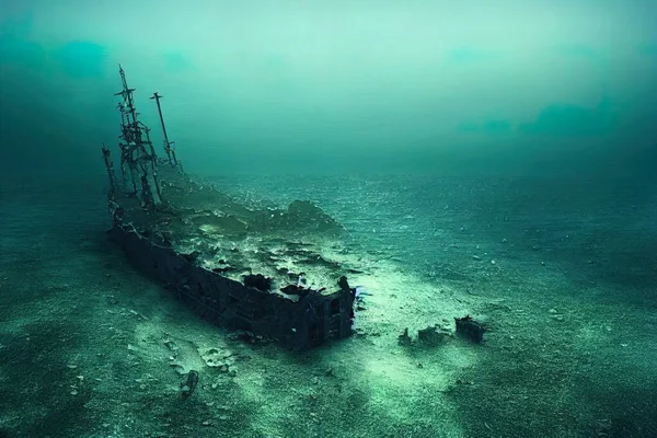 Illustration Ett Skeppsbrott Havets Botten — Stockfoto