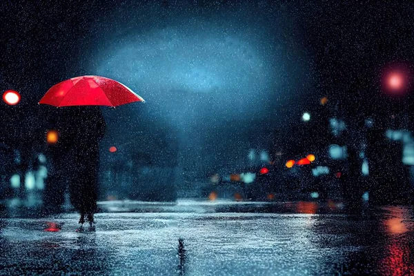 Yağmurda Kırmızı Bir Şemsiyenin Boyutlu Çizimi — Stok fotoğraf