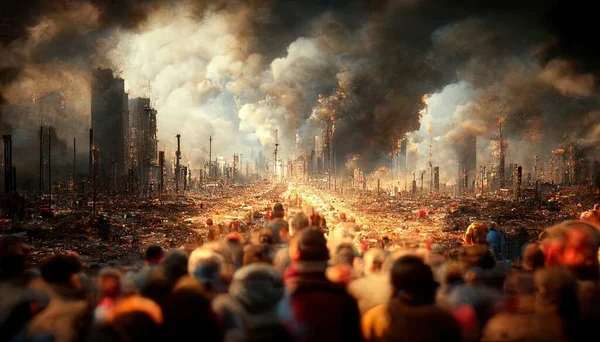 Μια Απεικόνιση Της Πόλης Που Καίγεται Και Τέλος Της Ανθρωπότητας — Φωτογραφία Αρχείου