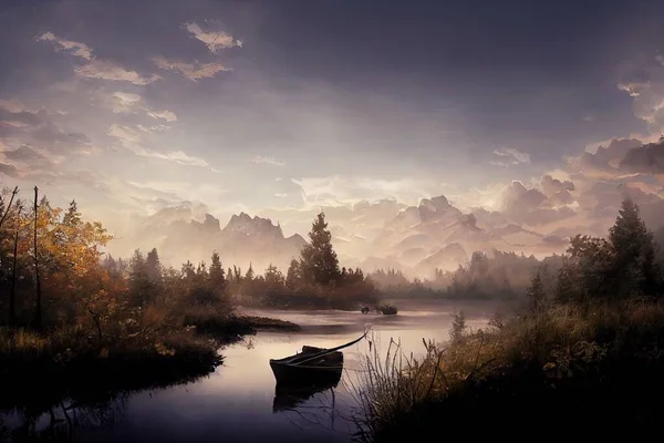 Uma Ilustração Lago Floresta Tranquila Tranquila — Fotografia de Stock