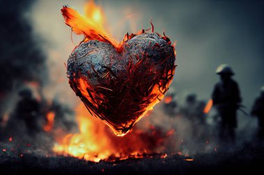 an illustrative representation of a heart on a battlefield