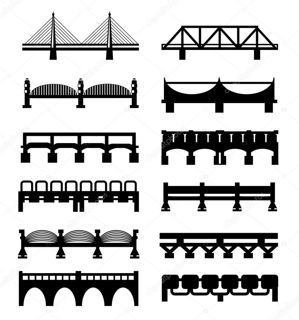 Vector isolated bridges big icons set