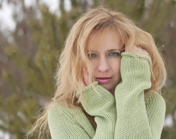 Outdoor fashion portrait of pretty young woman in winter — Stock Photo, Image