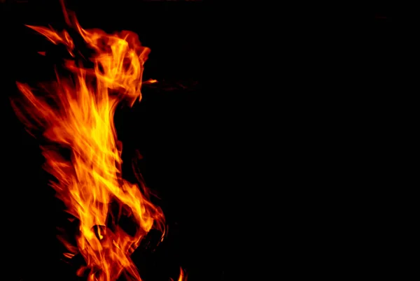 Flame fire on a dark background. The hellish element of fire.