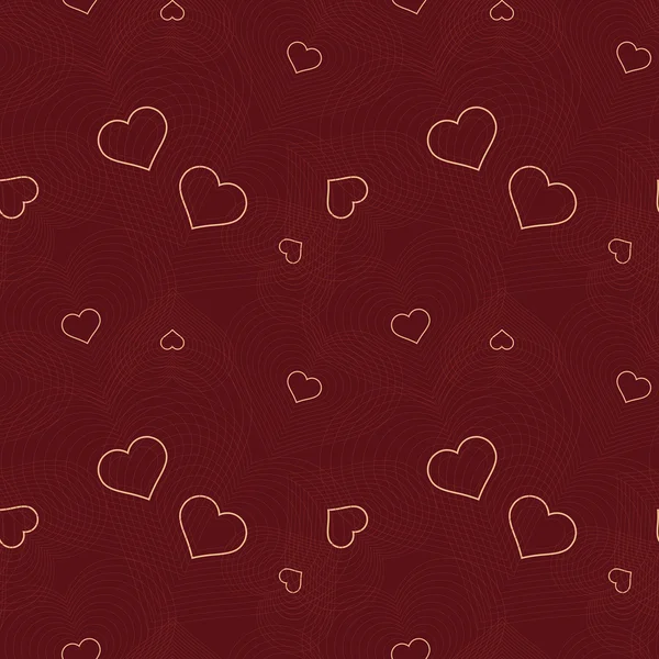 Kırmızı zemin üzerinde kalpler olan pürüzsüz desen — Stok Vektör