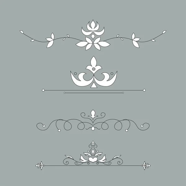 Set di elementi di disegno floreale calligrafico e decorazione della pagina — Vettoriale Stock