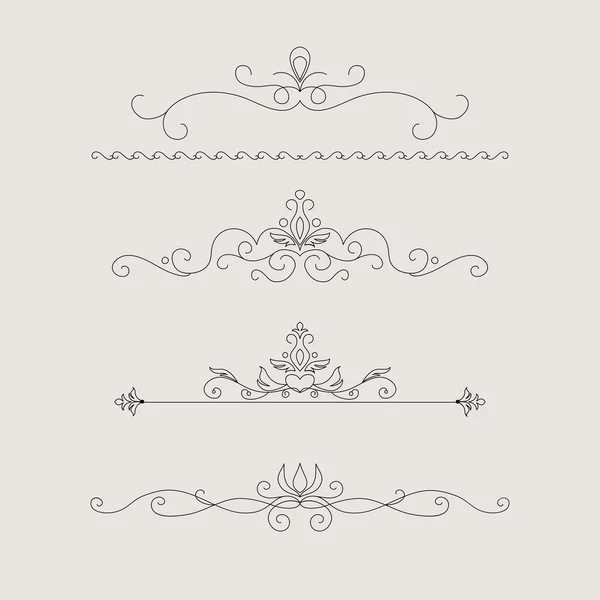 Conjunto de elementos caligráficos de diseño floral y decoración de página — Vector de stock