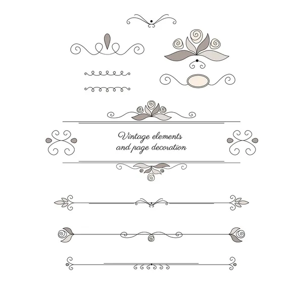 Elementos vintage y decoración de página. Conjunto de vectores — Vector de stock