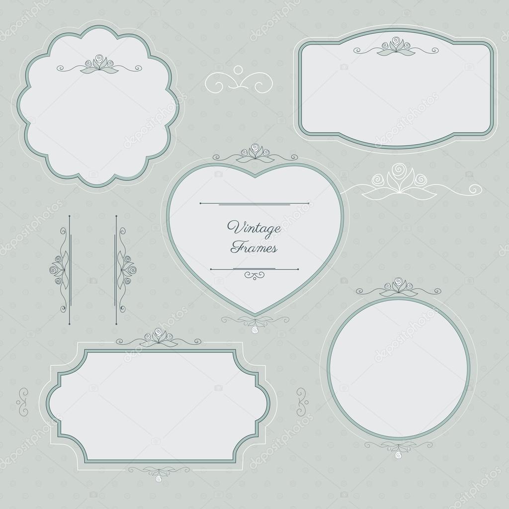 Romantic vintage frames with floral elements on a retro pattern 