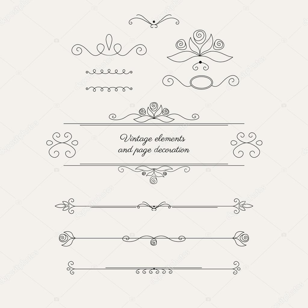 Vintage elements and page decoration. Monochrome vector set