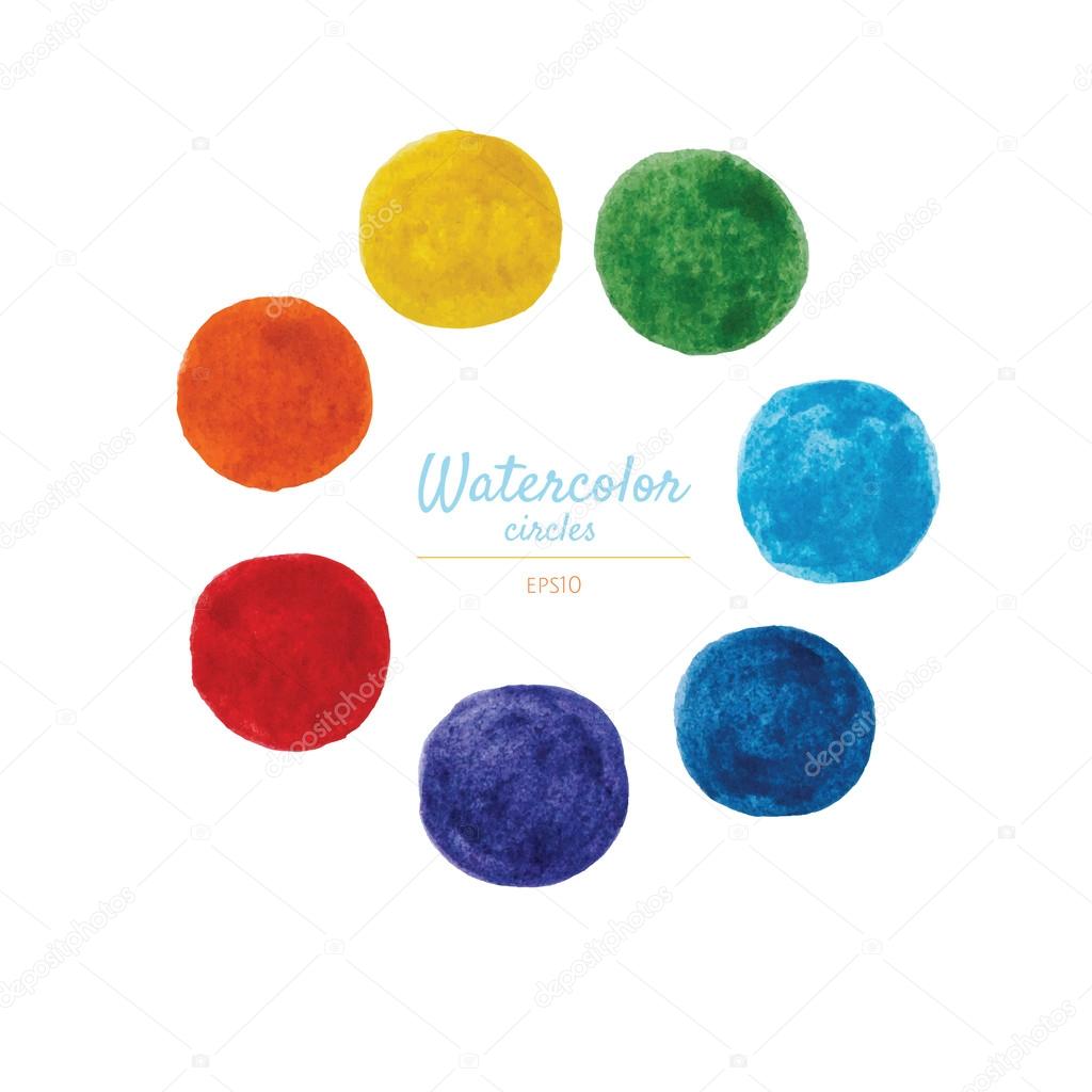 Set of circles of watercolor. Rainbow colors  isolated on white 