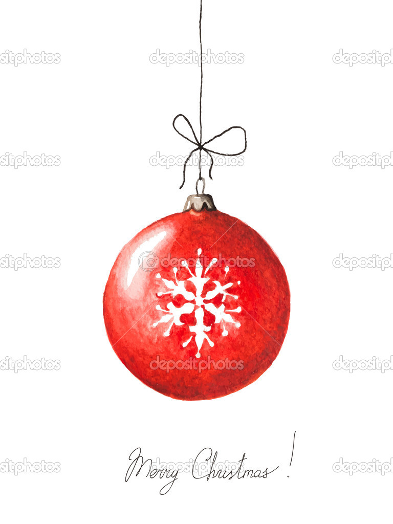 Watercolor Christmas ball  on a white background