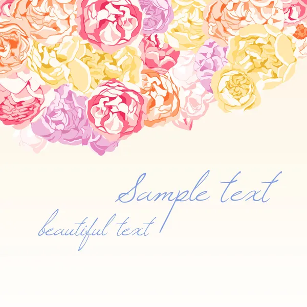Cartão com flores coloridas de peônias e rosas — Vetor de Stock