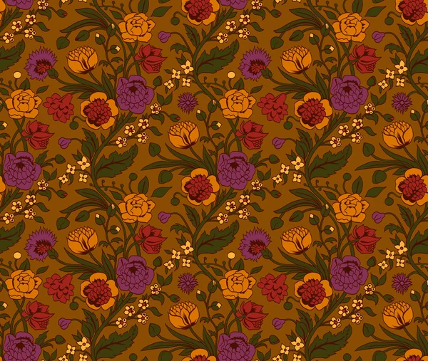 Barevné bezešvé pattern s ročník květinové kytice karafiátů a chryzantémy — Stockový vektor