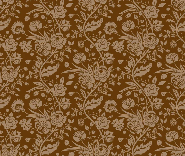 Braune nahtlose Muster mit einem Vintage-Blumensträuße Nelken und Chrysanthemen — Stockvektor