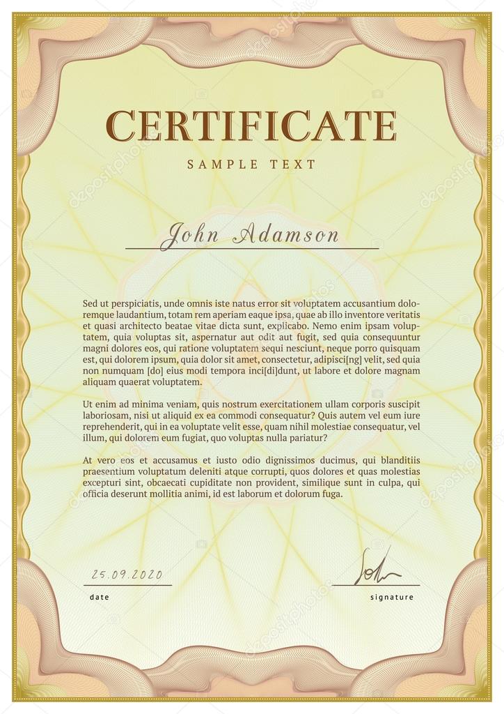 Vector template of detailed certificate with guilloche elements using