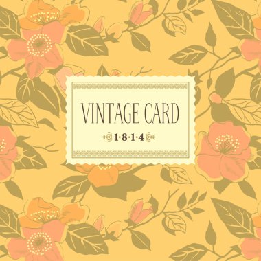 Vintage vektör arka plan ile çiçeklenme yaban gülü