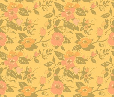 Dikişsiz vintage çiçek köpek gül deseni