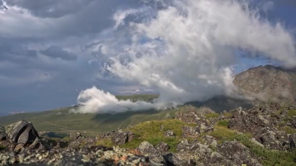 Caucasus Mountains Timelapse Formation Clouds Mountain Bright Summer Day Shadows — Stok video