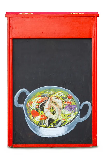 kırmızı çerçeve ve deniz ürünleri reklam, metin alanı ile kara tahta.