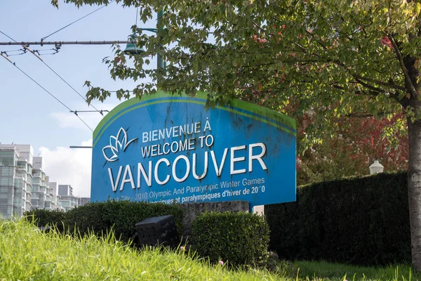 Vancouver Canadá Octubre 2021 Vista Señal Bienvenido Vancouver West Georgia — Foto de Stock