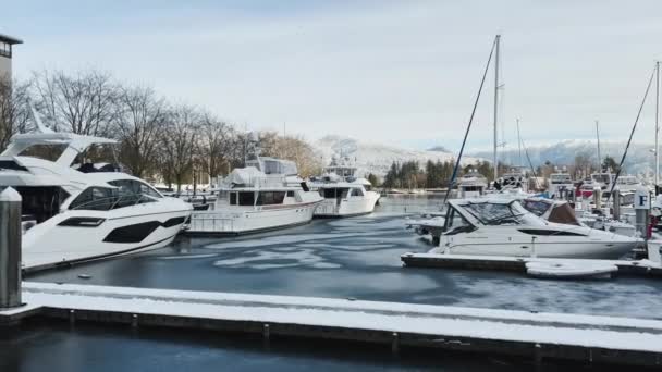 Vancouver Kanada December 2021 View Frozen Dock Boats Coal Harbour — Stock videók