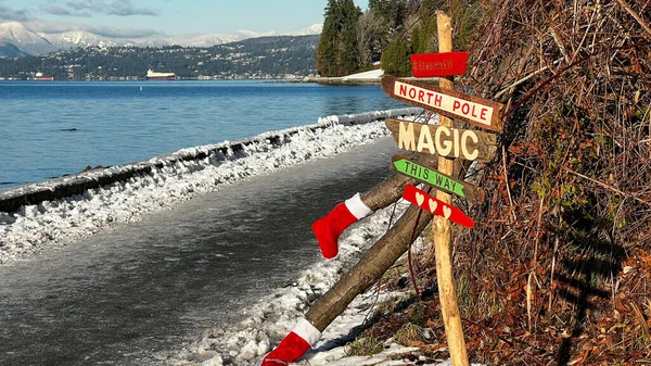 Vancouver Canadá Dezembro 2021 Vista Objeto Arte Natalícia Fundo Mar — Fotografia de Stock