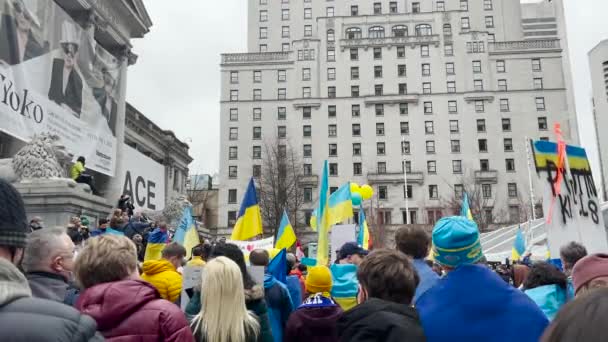 Vancouver Canadá Fevereiro 2022 Reunião Contra Invasão Ucrânia Frente Galeria — Vídeo de Stock