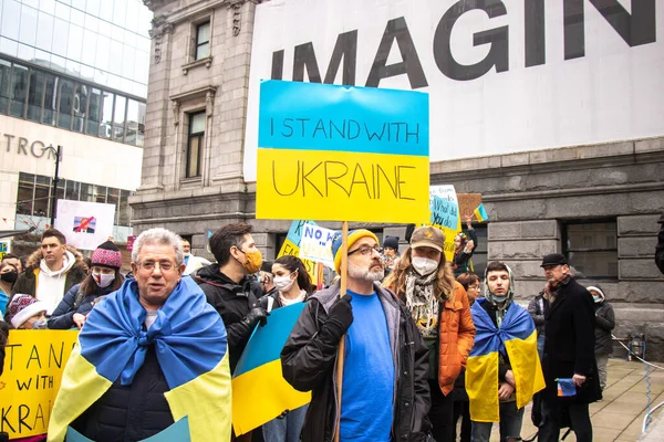 Ванкувер Канада Лютого 2022 Вид Знак Протесту Проти Вторгнення Україну — стокове фото