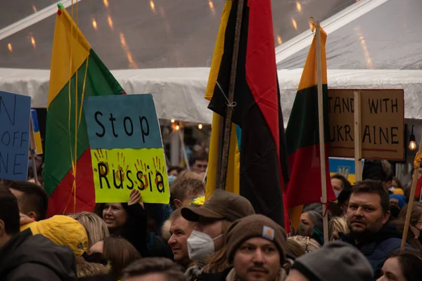 Vancouver Canada Februari 2022 Weergave Bord Stop Rusland Tijdens Demonstratie — Stockfoto