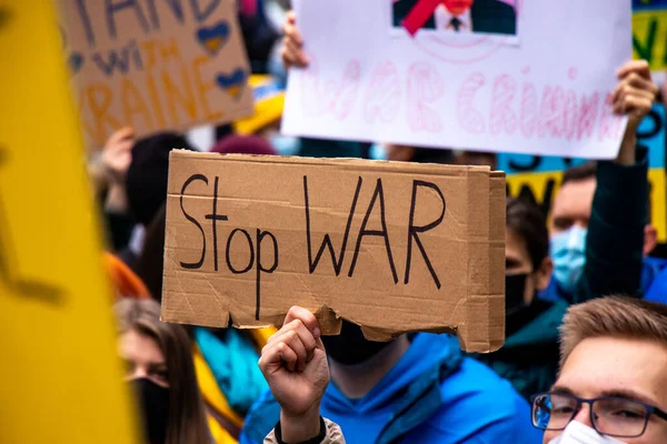 Vancouver Canada February 2022 View Sign Stop War Rally Invasion — Stock Photo, Image