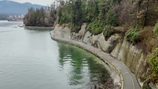 Seawall Vancouver Stanley Park Siwash Rock Viewpoint Winter Day — ストック動画