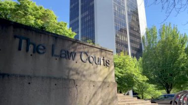 Vancouver, Canada - July 1, 2022: Sign of The Law Courts in Downtown Vancouver