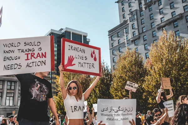 Vancouver Canada September 2022 Huge Rally Support Iranian Protests Front — Stock Photo, Image