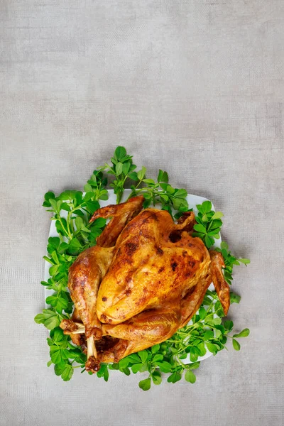 Pavo Crujiente Cocido Plato Blanco Para Día Acción Gracias Navidad — Foto de Stock